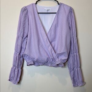 Preowned June and Hudson Purple Gingham Wrap Top Size S